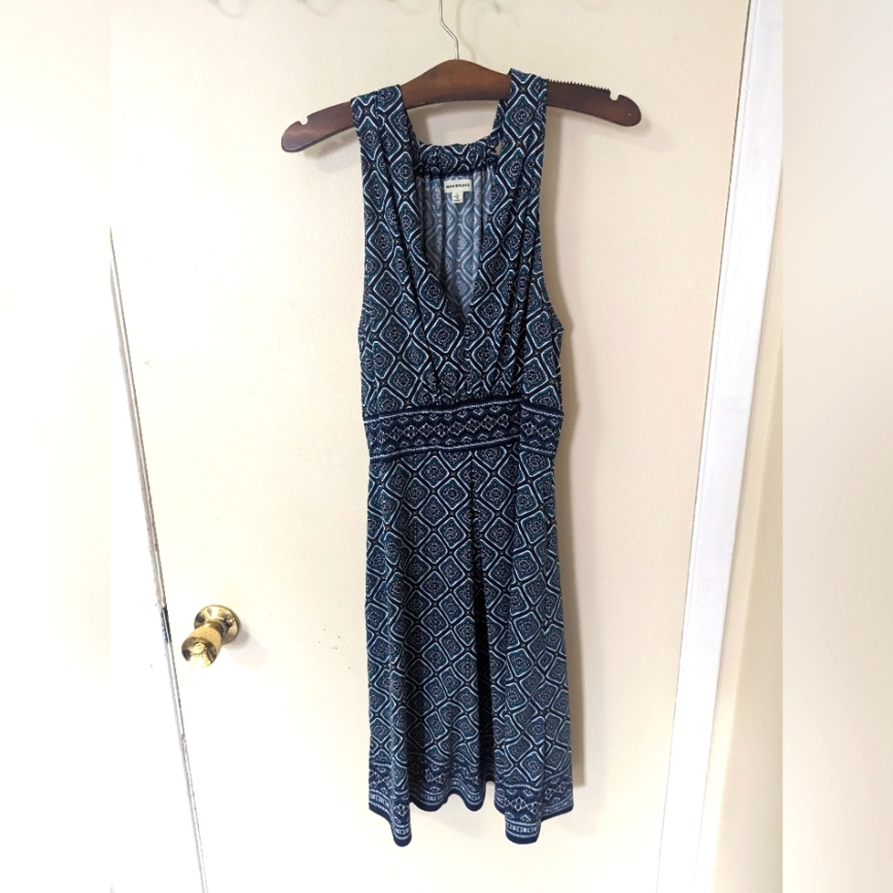 Max Studios Stretchy V Neck Patterned Dress Ladies Size Large